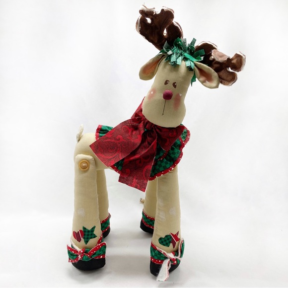 Vintage Handmade Folk Art Fabric Reindeer Couple Boy Girl 2 Pc. - Picture 7 of 16
